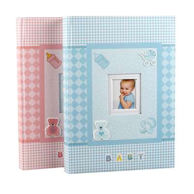 Large baby photo album 4x6 3up memo paper slip in kids scrapbook book style 4R pink and blue color