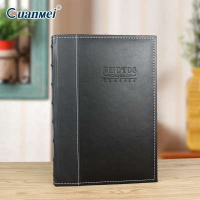 Sewn Bonded Leather BookBound Bi-Directional Photo Album Holds 300 4x6" Photos 3 Per Page. Color: Black